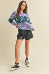 Purple Navy Multi Embellished Knit Sweater
