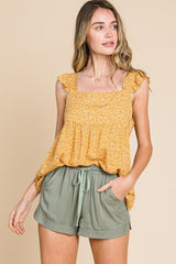 Yellow Ditsy Floral Tank Top With Empire Bust Line