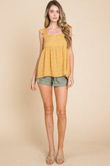 Yellow Ditsy Floral Tank Top With Empire Bust Line