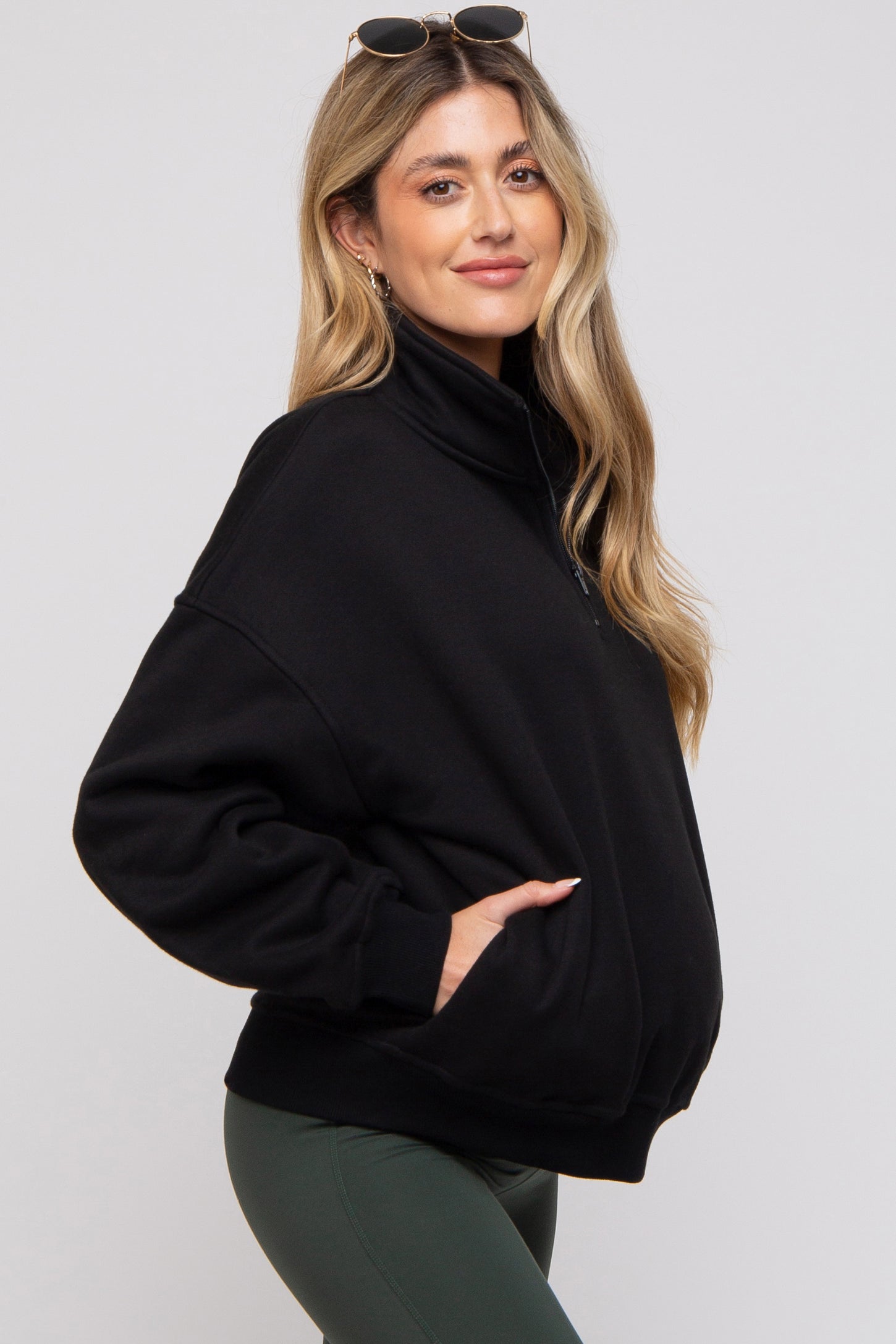 Black Half Zip Maternity Sweatshirt
