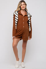 Camel Corduroy Button Up Front Pocket Maternity Romper
