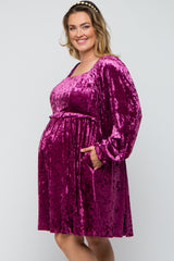 Magenta Velour Square Neck Maternity Plus Dress