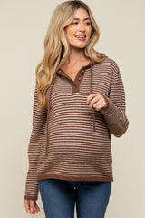 Mocha Striped Drawstring Hooded Maternity Sweater