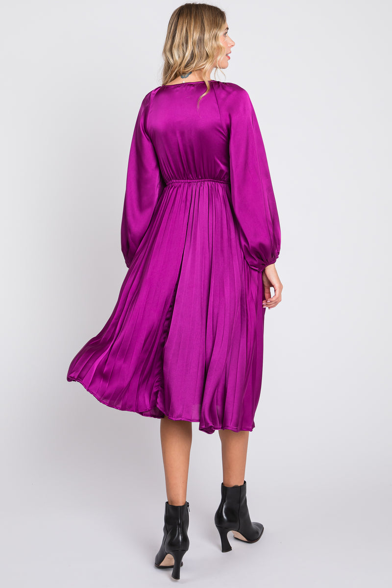 Purple Satin Smocked and Pleated Midi Dress PinkBlush — free download