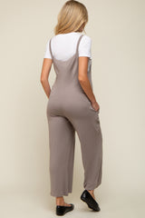 Taupe Sleeveless Pocketed Wide Leg Maternity Jumpsuit