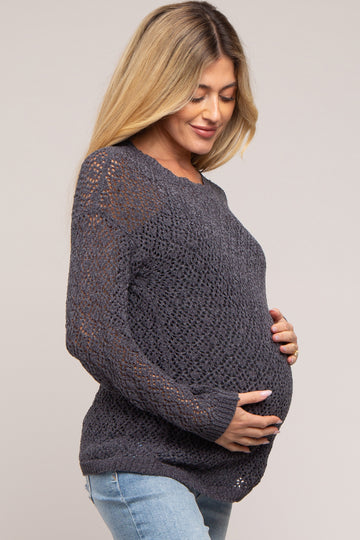 Charcoal Chenille Open Knit Maternity Sweater