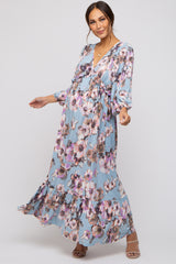 Light Blue Ruffle Accent Maternity Maxi Dress