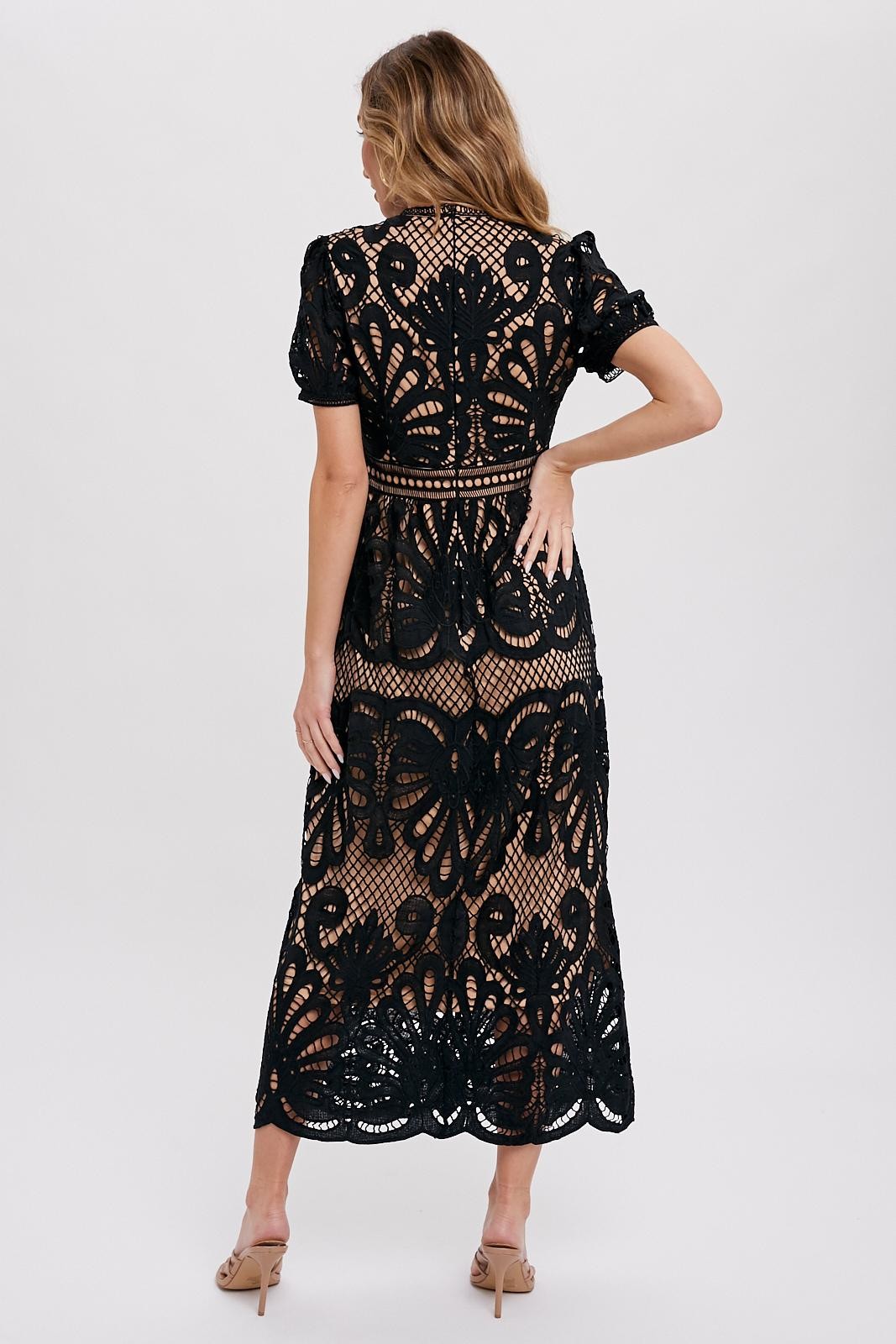 Black Crochet Lace Midi Dress PinkBlush Black Crochet Lace Midi Dress PinkBlush