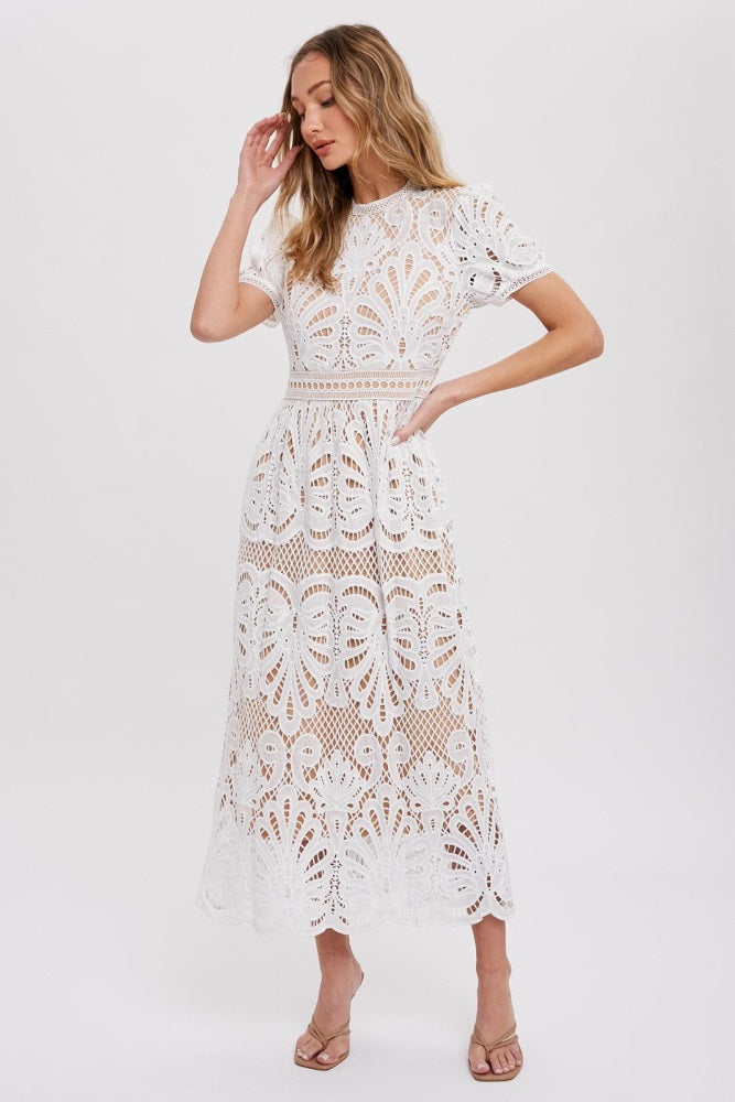 white crochet lace midi dress Lilora Women's Casual Commuter Lace Long Sleeve Dress White Lace Dress Lace  Midi Dress Lace Dress Women Crochet Lace Dress