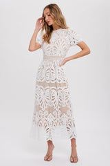 Ivory Crochet Lace Midi Dress