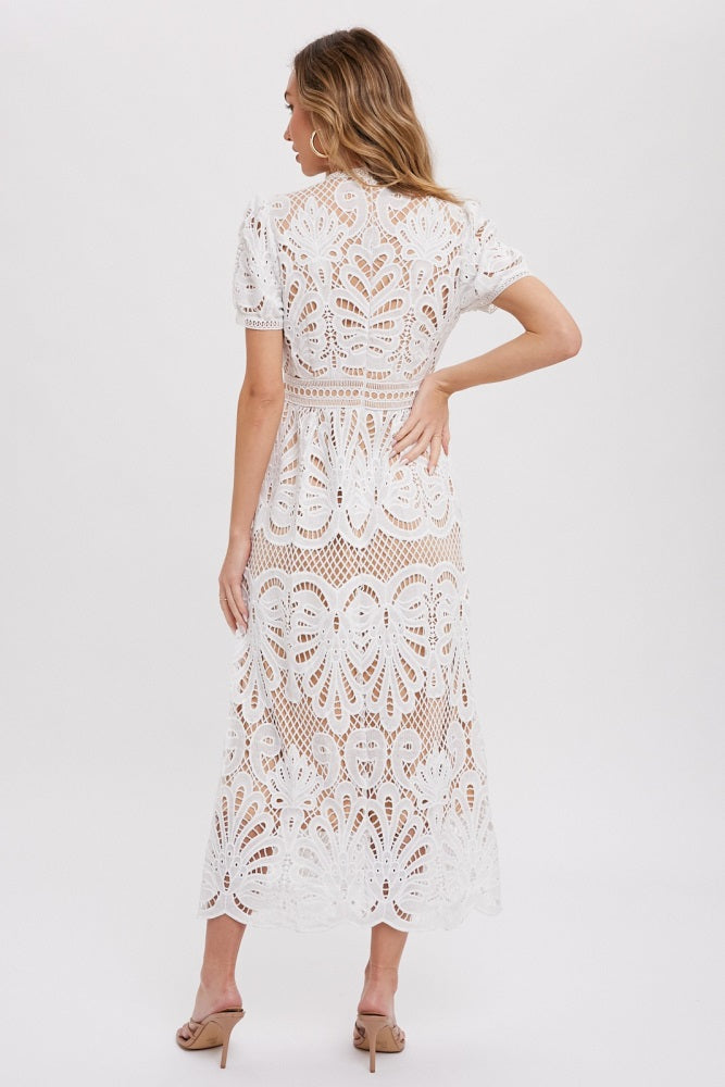 Ivory Crochet Lace Midi Dress PinkBlush Ivory Crochet Lace Midi Dress PinkBlush