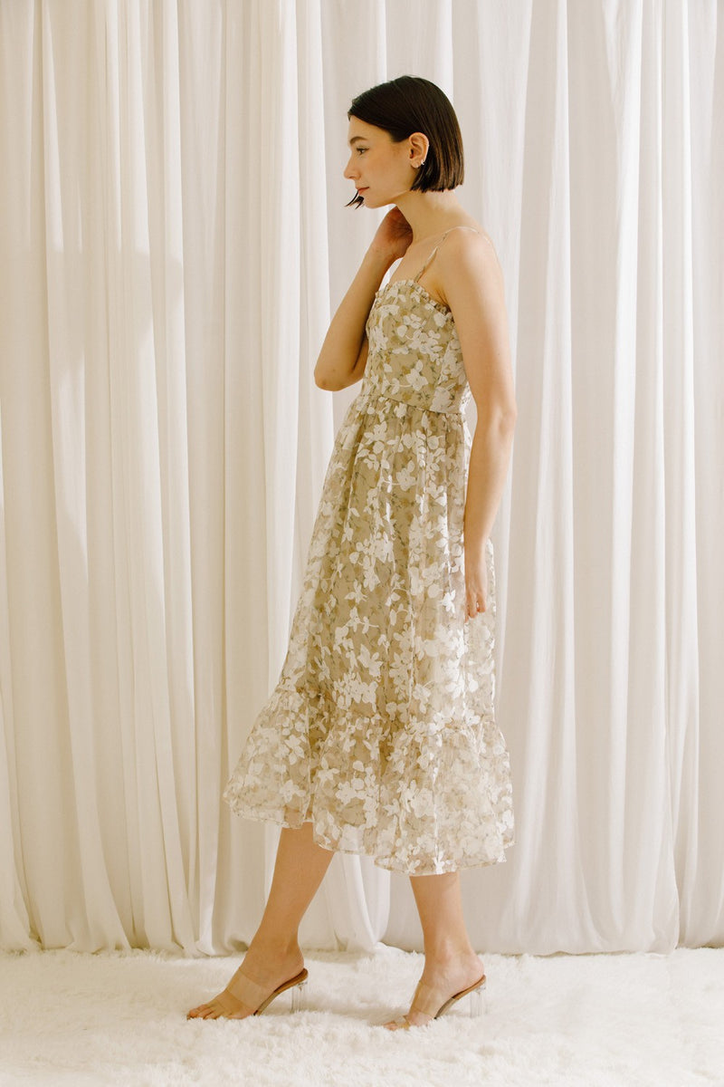 Beige Floral Midi Dress PinkBlush Beige Floral Midi Dress PinkBlush