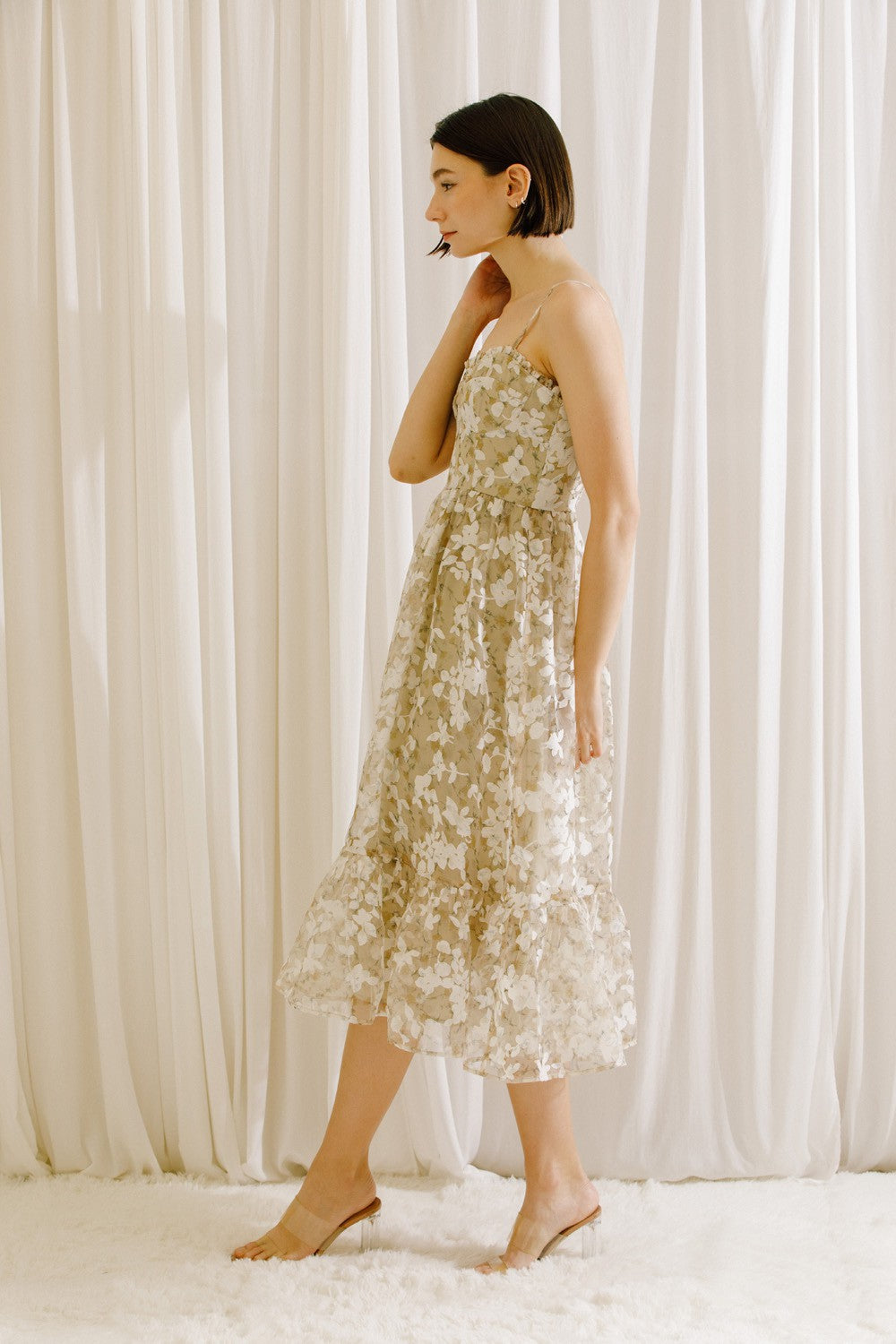 Beige Floral Midi Dress – PinkBlush Beige Floral Midi Dress – PinkBlush