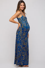 Royal Blue Floral Maternity Maxi Dress