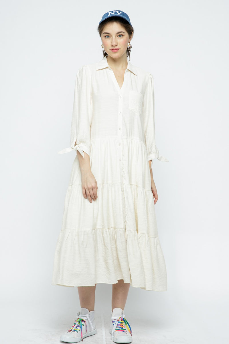White Tiered Skirt Midi Shirt Dress– PinkBlush