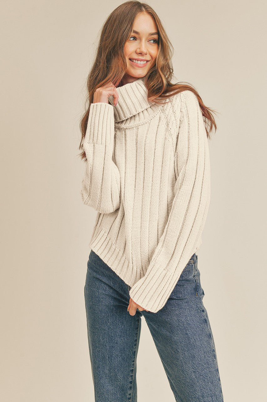 Ivory Cable Knit Turtleneck Sweater