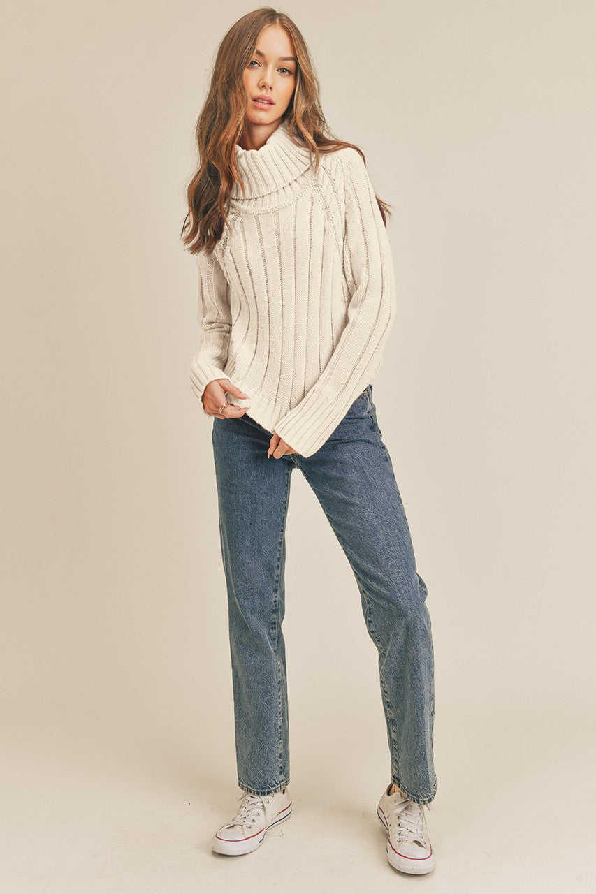 Ivory Cable Knit Turtleneck Sweater
