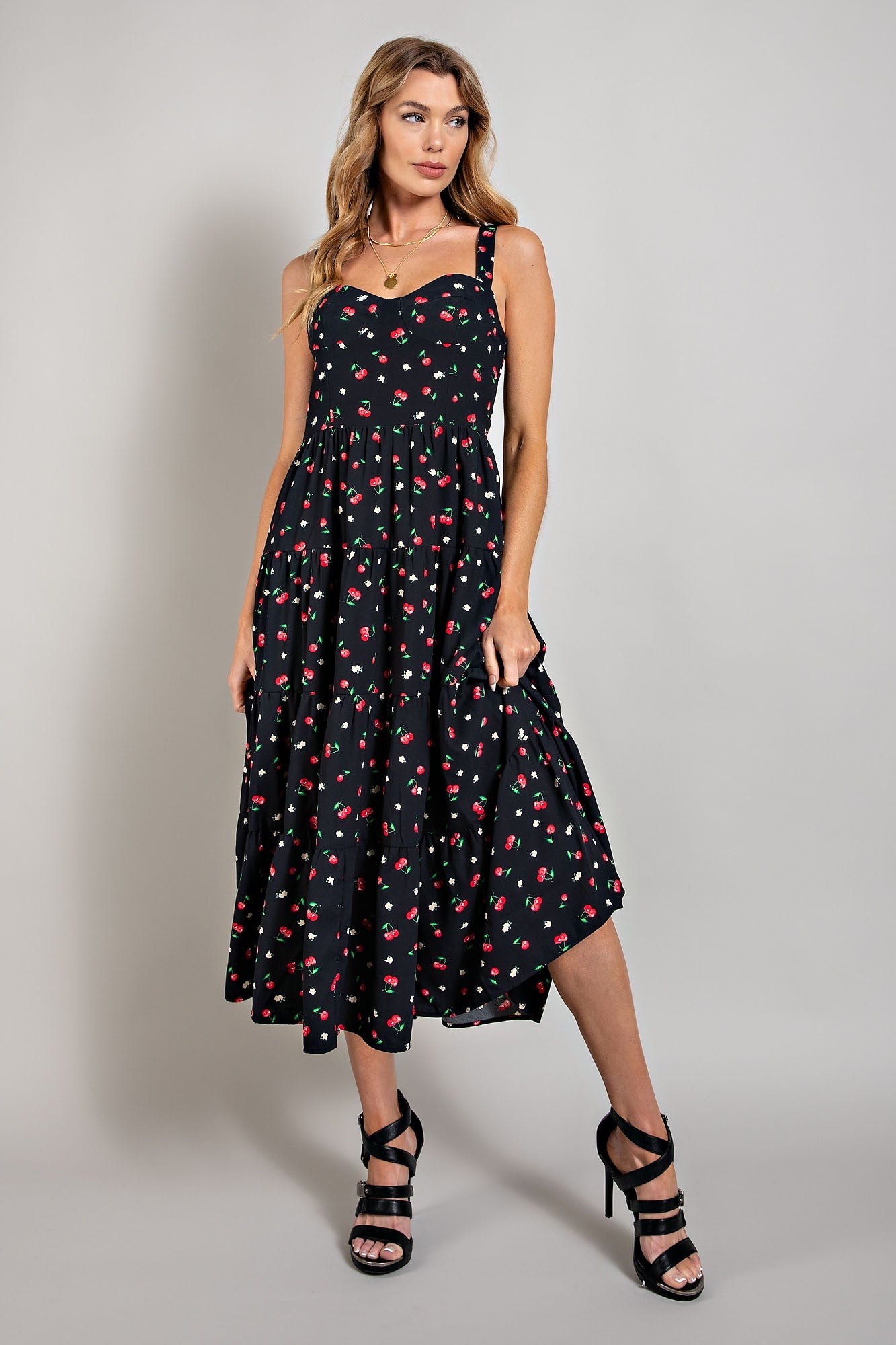 Black Cherry Print Sweetheart Neckline Maxi Dress– PinkBlush