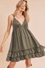 Olive Tiered Ruffle Dress
