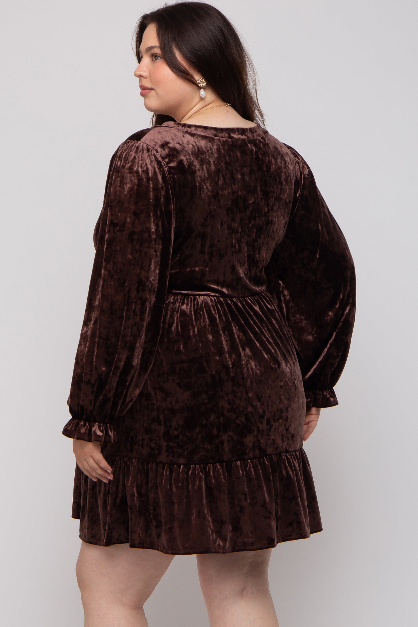 chinese dress ladies Plus Size Velvet Dresses for Women Faux Wrap V Neck Ruched Long Sleeve  Party Cocktail Bodycon Dress