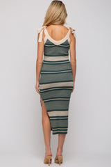 Forest Green Striped Ribbed Sleeveless Knit Maternity Dress