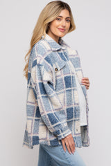 Blue Plaid Sherpa Maternity Jacket