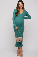 Jade Ribbed Long Sleeve Maternity Maxi Dress