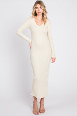 Cream Ribbed Long Sleeve Maternity Maxi Dress