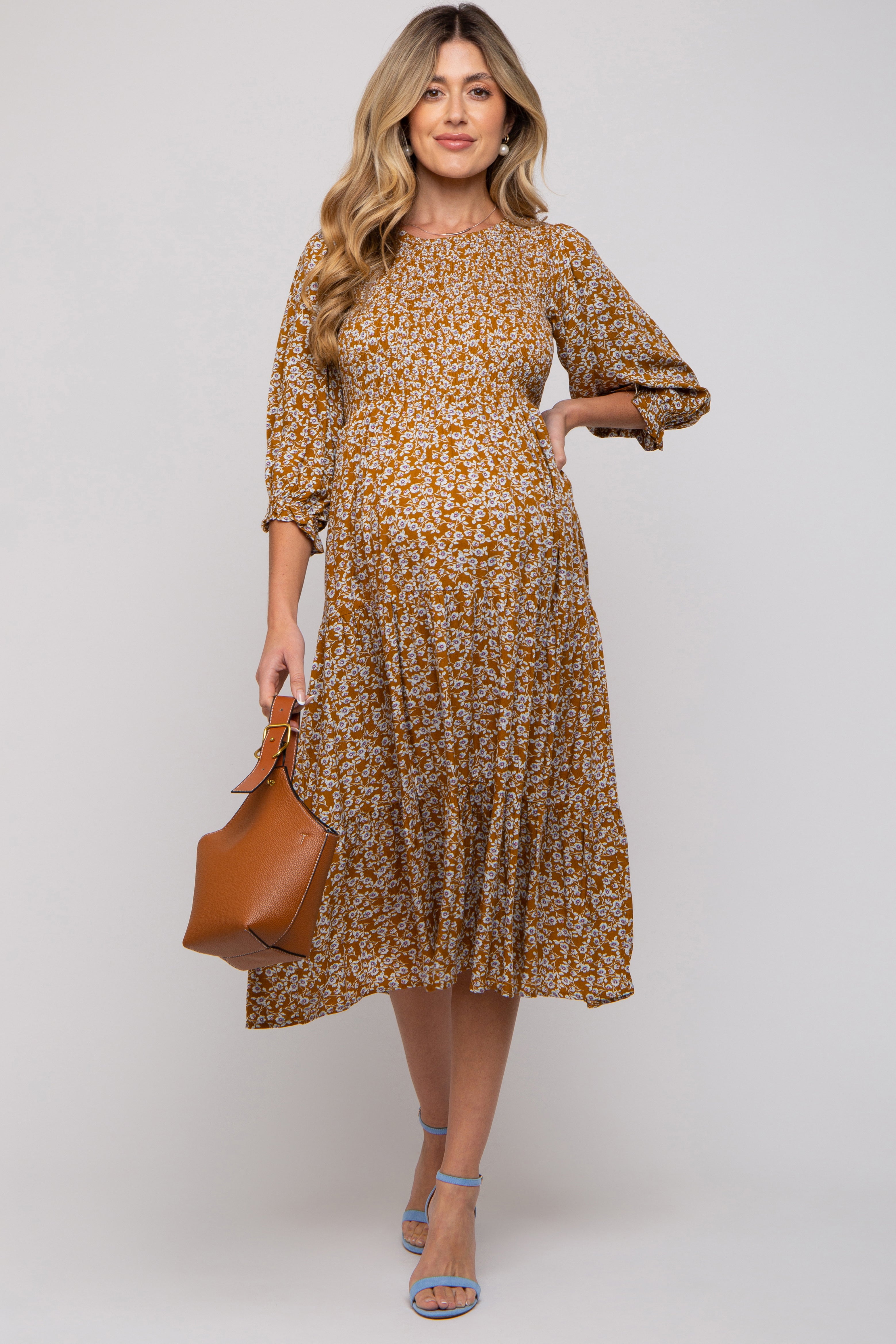 Topshop Maternity ribbed long sleeve tie waist Midi dress in Camel -  ShopStyle