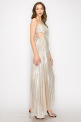 Champagne Pleated Evening Dress
