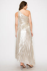 Champagne Pleated Evening Dress