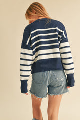 Navy White Knitted Cardi