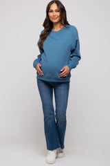 Blue Pullover Maternity Terry Crewneck