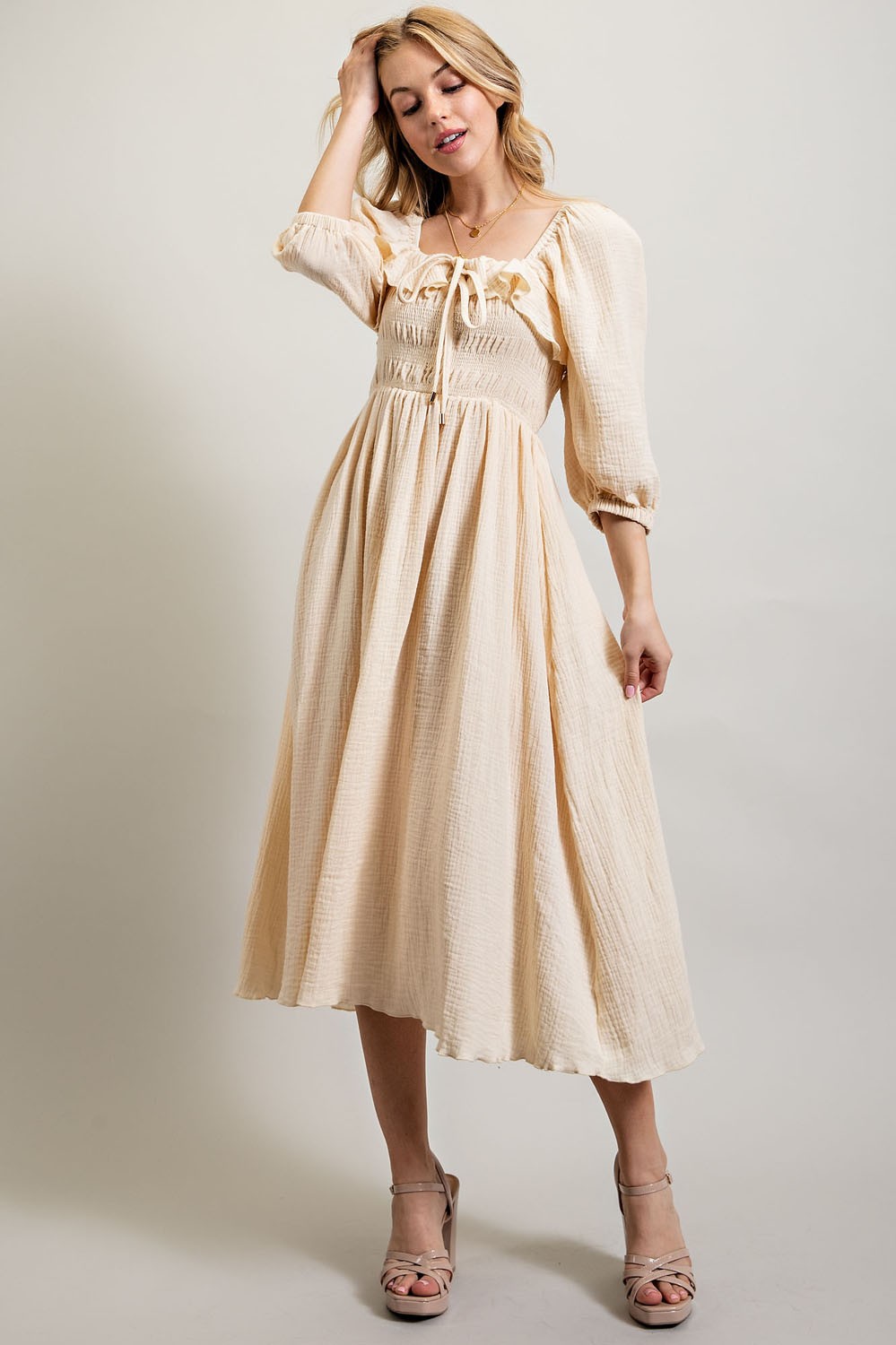cream gauze dress Wrap Dress Gauze - Button Front