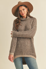 Dark Mocha Striped Turtleneck Sweater