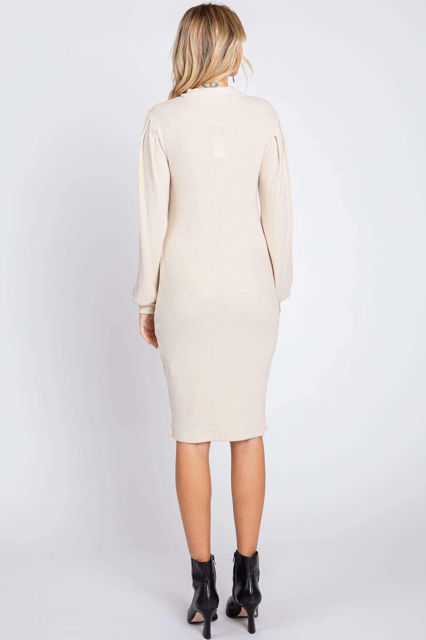cream ribbed long sleeve dress Cream Ribbed Button Down Collar Detail Long Sleeve Maxi Dress