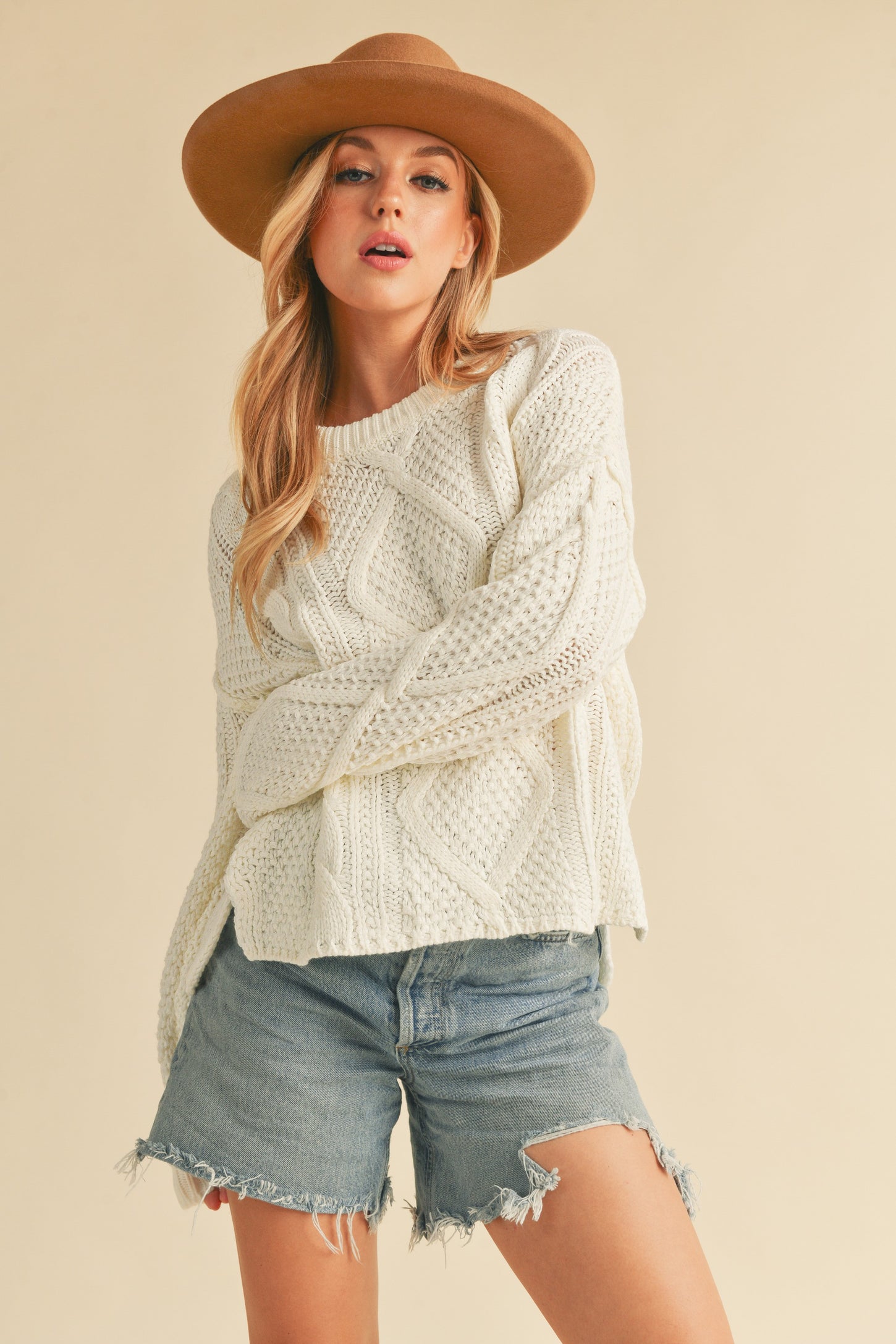 White Cable Knit Sweater