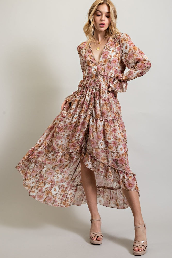 Dusty Rose Bohemian Floral High Low Maxi Dress Dusty Rose Bohemian Floral High Low Maxi Dress