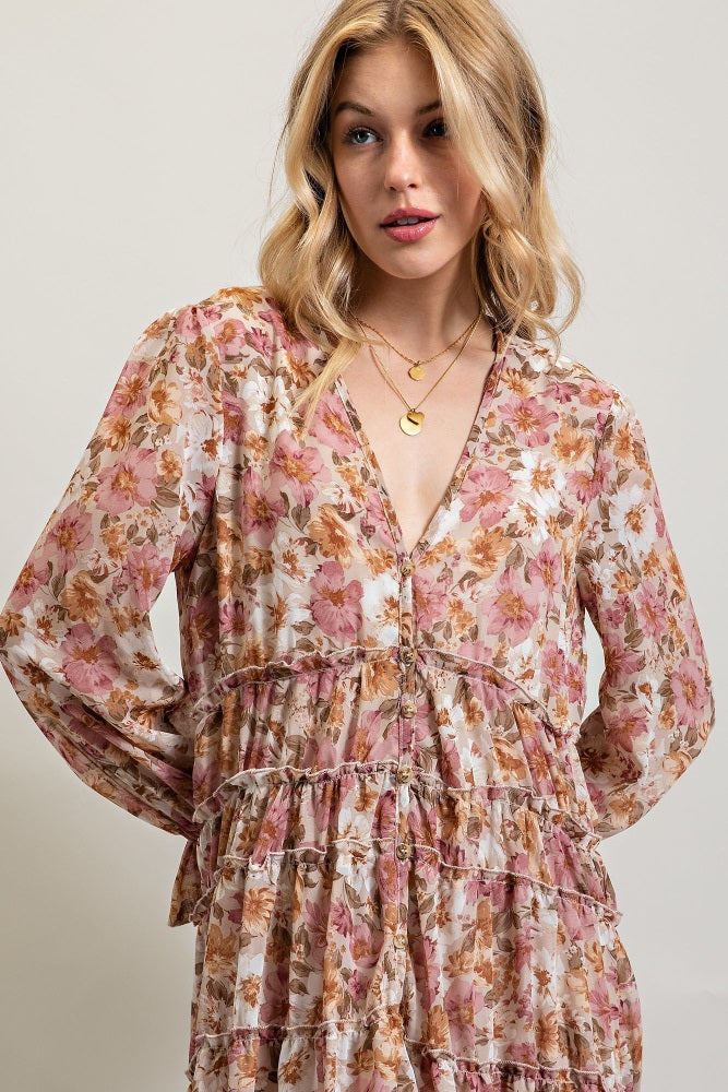 Dusty Rose Bohemian Floral High Low Maxi Dress PinkBlush Dusty Rose Bohemian Floral High Low Maxi Dress PinkBlush