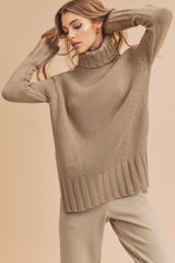 Oat Cable Knit Turtleneck Sweater