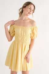 Yellow Mini Dress With Off Shoulder Details