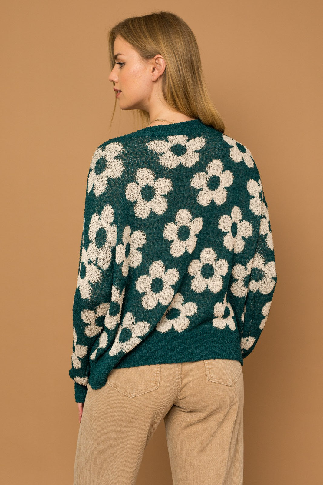 Green Ivory Floral Sweater