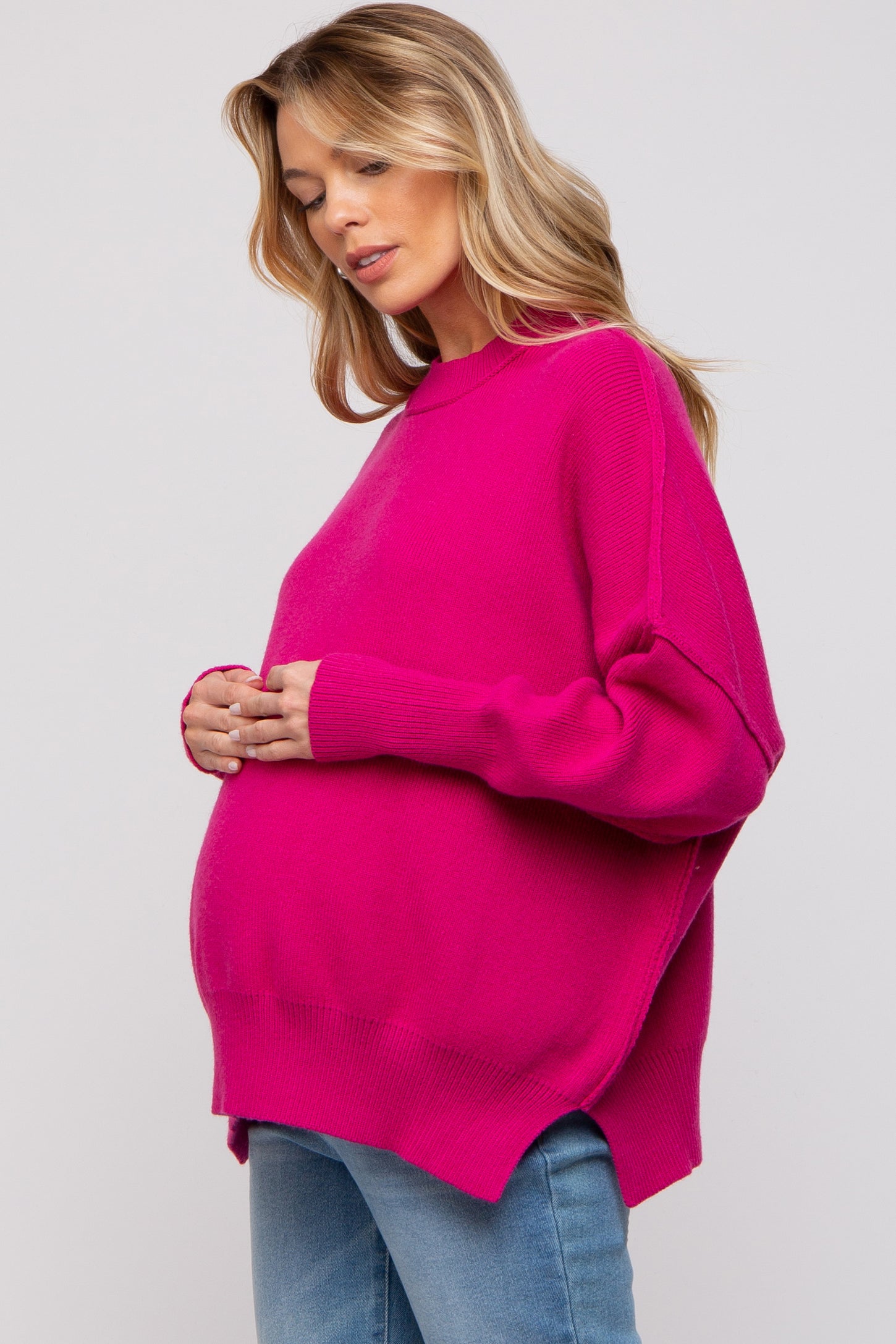 Magenta Knit Mock Neck Maternity Sweater PinkBlush