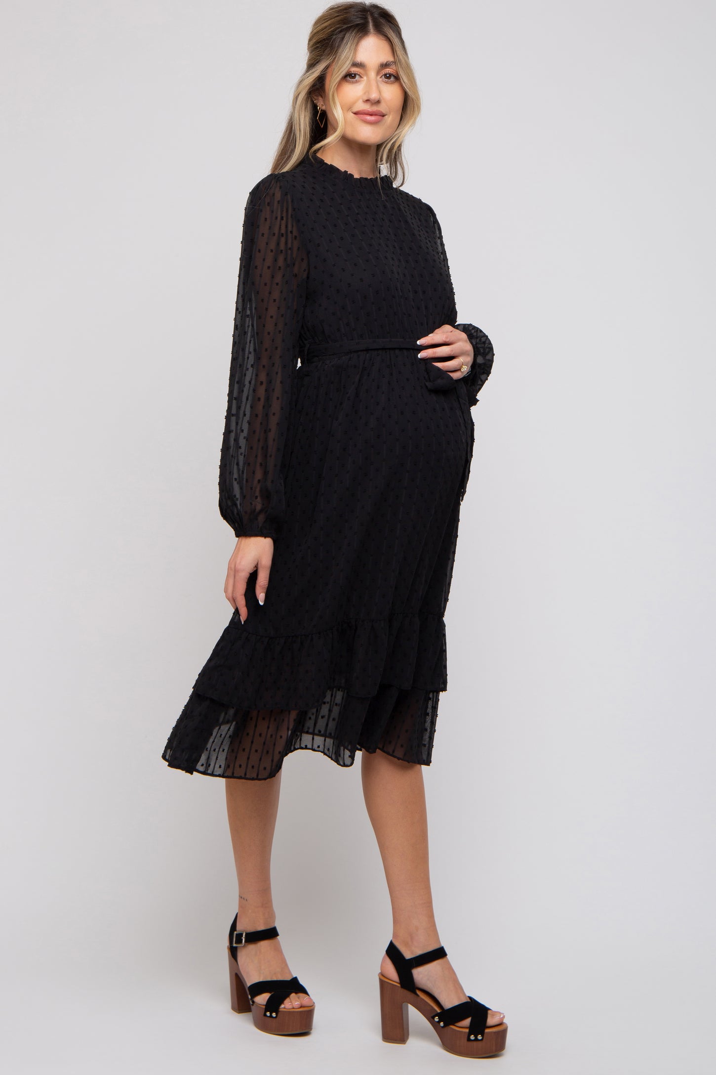 black swiss dot dress Josie Black Swiss Dot Tie Waist Dress