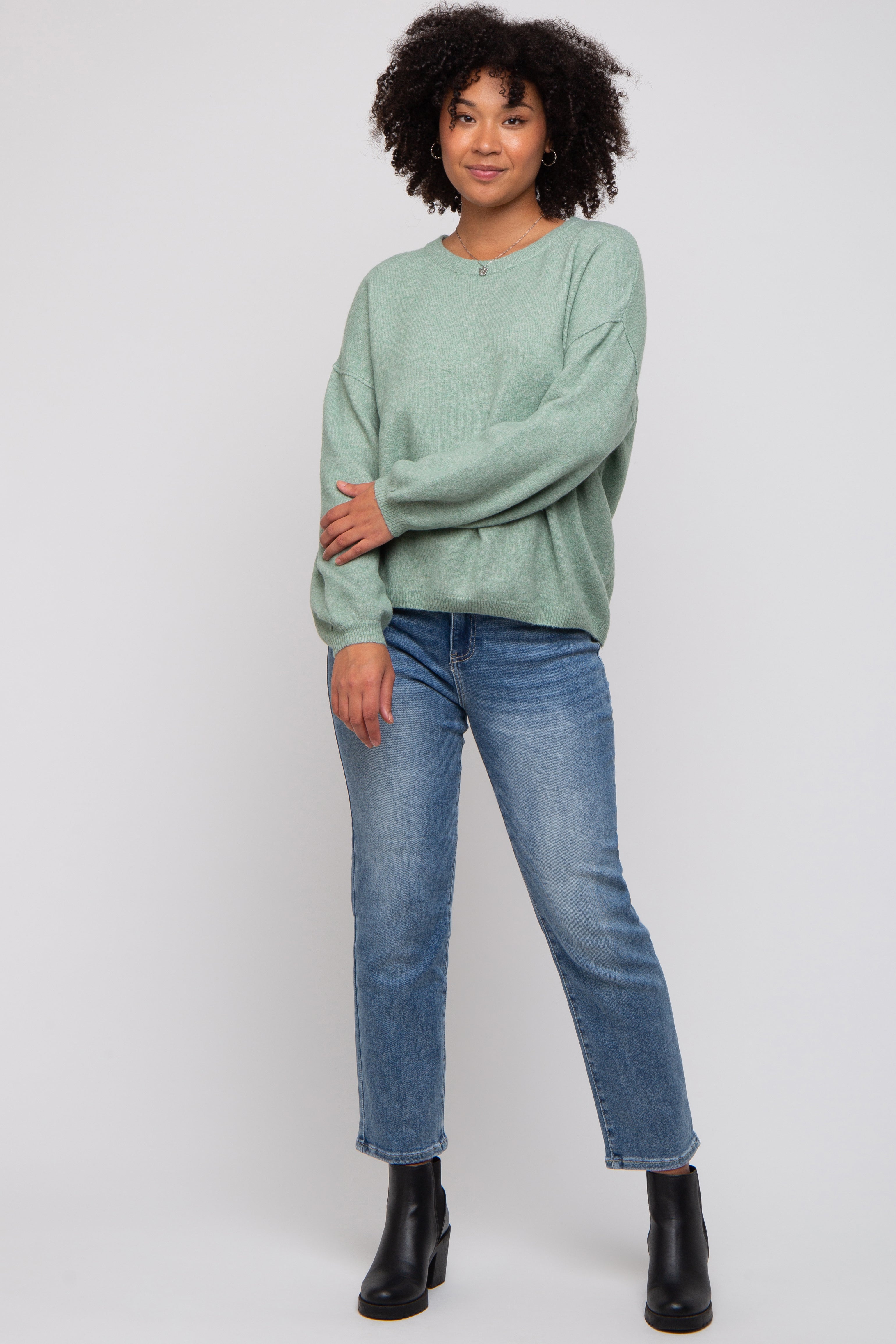 Mint Green Basic Drop Shoulder Sweater – PinkBlush