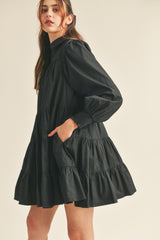 Black Tiered Button Down Mini Dress