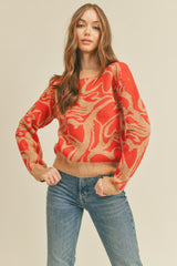 Red Camel Multi Abstract Heart Knit Sweater