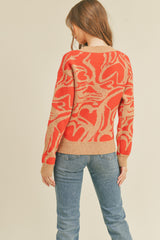 Red Camel Multi Abstract Heart Knit Sweater