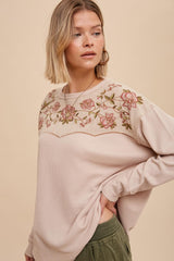 Almond Thermal Embroidered Yoke Top