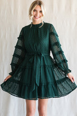 Hunter Green Swiss Dot Frilled Layer Dress